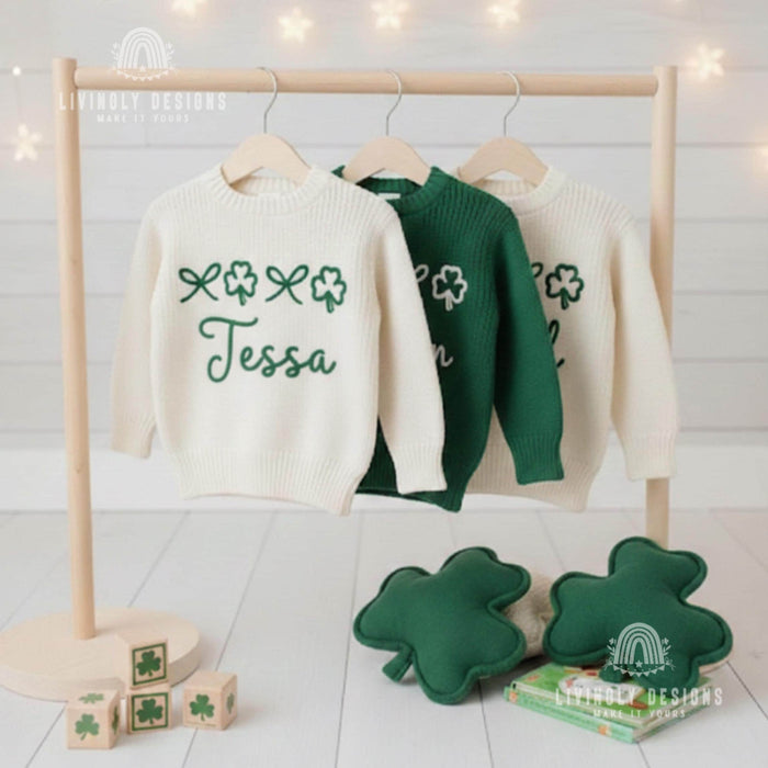 Personalized St Patrick's Day Clovers & Bows Sweater
