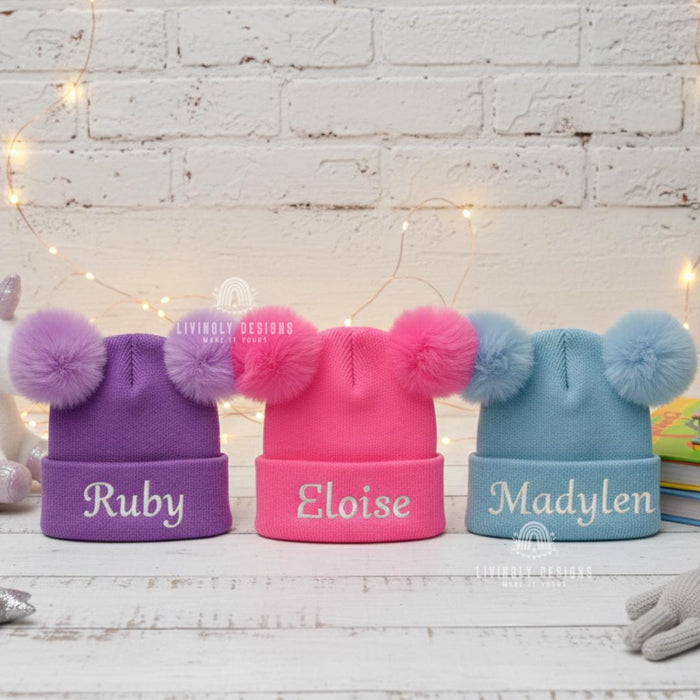 Custom Embroidered Double Pom-Pom Beanie