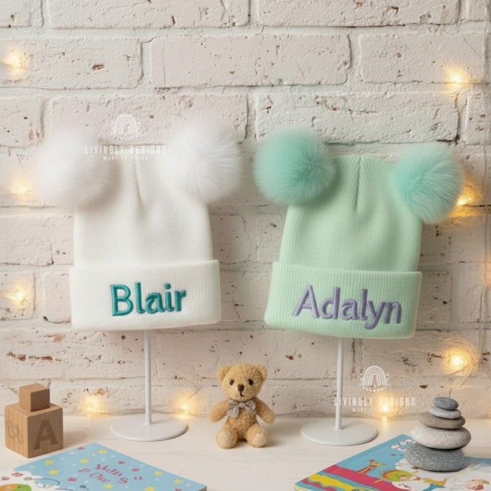 Custom Embroidered Double Pom-Pom Beanie