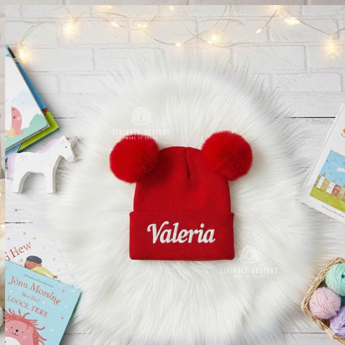 Custom Embroidered Double Pom-Pom Beanie