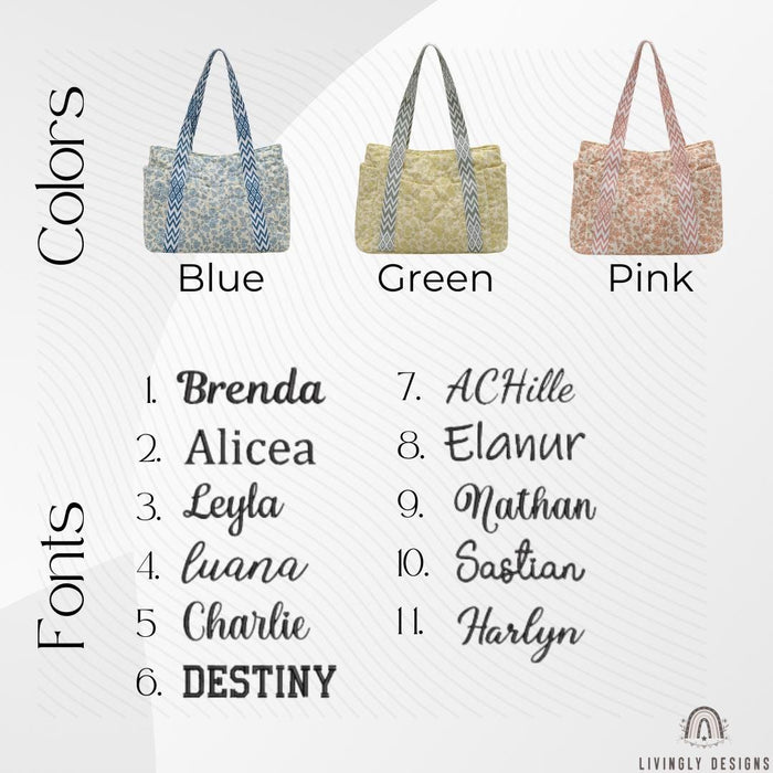 Personalized Embroidered Name Shopper Travel Tote Bag