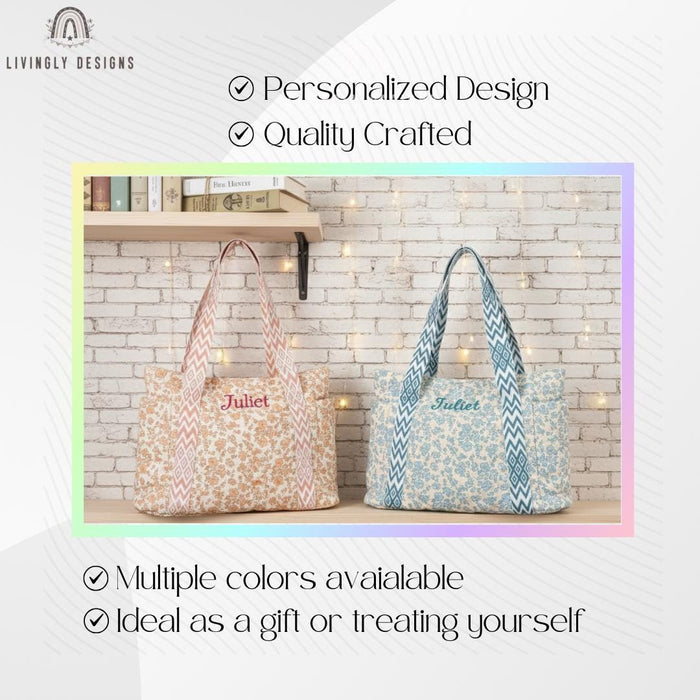 Personalized Embroidered Name Shopper Travel Tote Bag