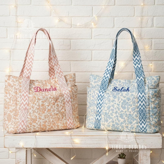 Personalized Embroidered Name Shopper Travel Tote Bag