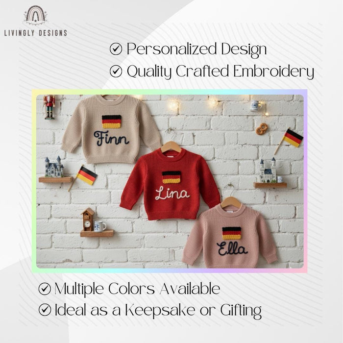 Personalized Name German Flag Knit Kids Sweater