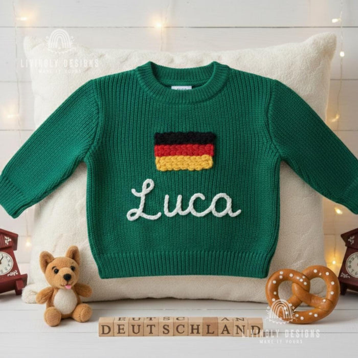 Personalized Name German Flag Knit Kids Sweater