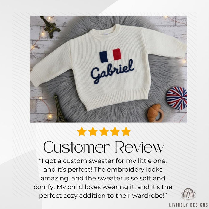 Personalized Name Kids French Flag Knit Sweater