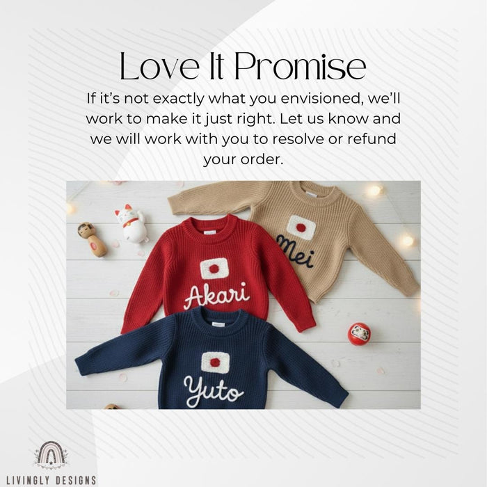 Personalized Name Kids Japan Flag Knit Sweater