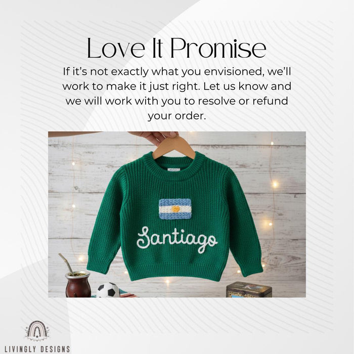 Personalized Name Kids Argentina Flag Knit Sweater