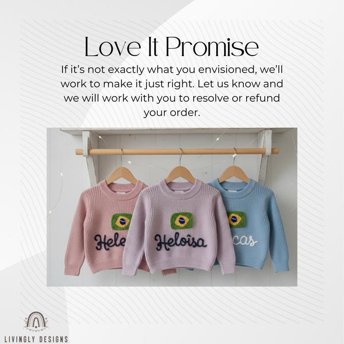 Personalized Name Kids Brazil Flag Knit Sweater