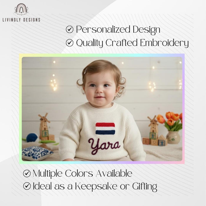 Personalized Name Kids Netherlands Flag Knit Sweater