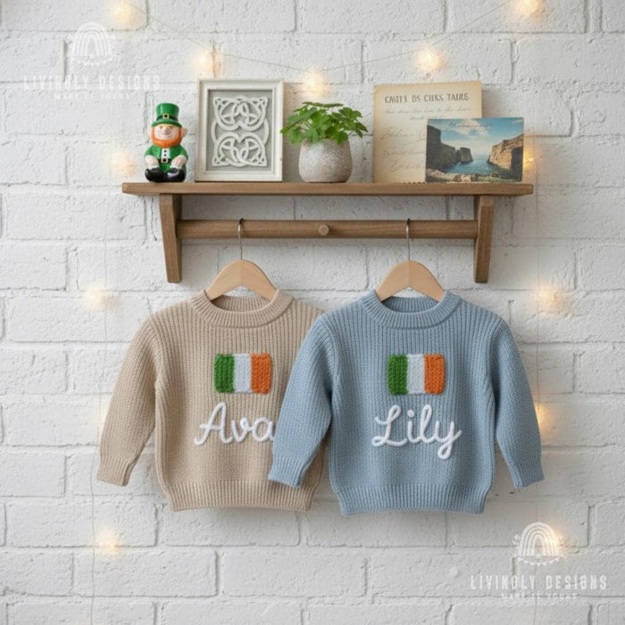 Personalized Name Kids Ireland Flag Knit Sweater