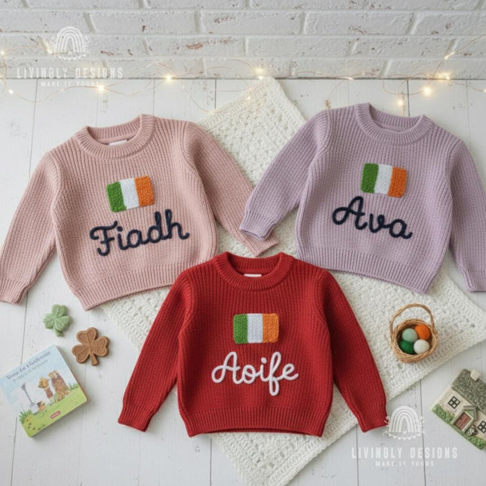 Personalized Name Kids Ireland Flag Knit Sweater