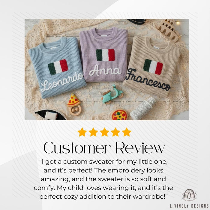 Personalized Name Kids Italy Flag Knit Sweater