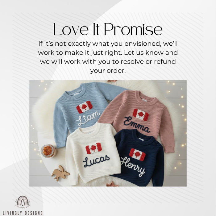Personalized Name Kids Canada Flag Knit Sweater