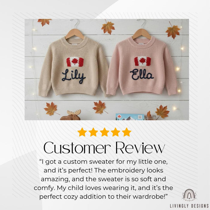 Personalized Name Kids Canada Flag Knit Sweater