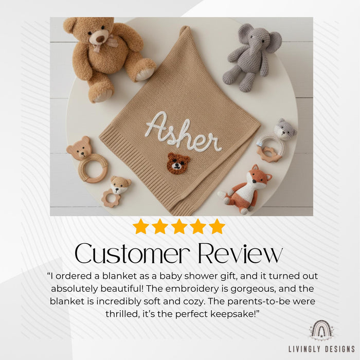 Hand Embroidered Custom Bear Baby Blanket
