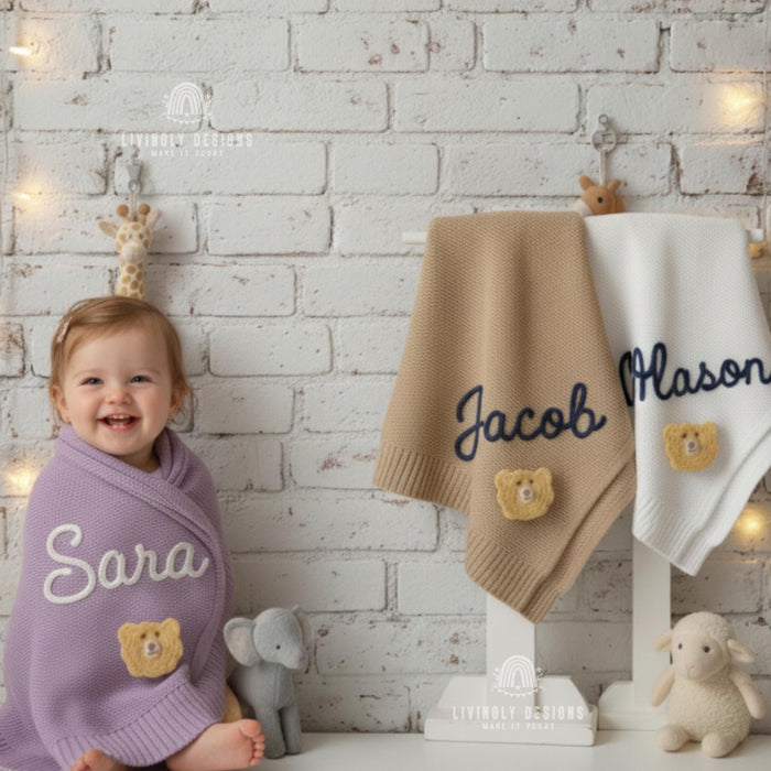 Hand Embroidered Custom Lion Baby Blanket