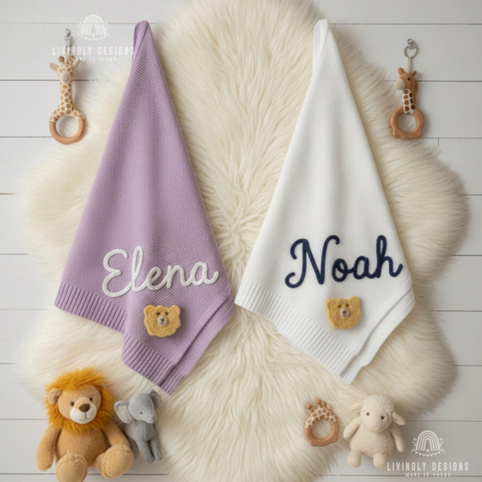 Hand Embroidered Custom Lion Baby Blanket