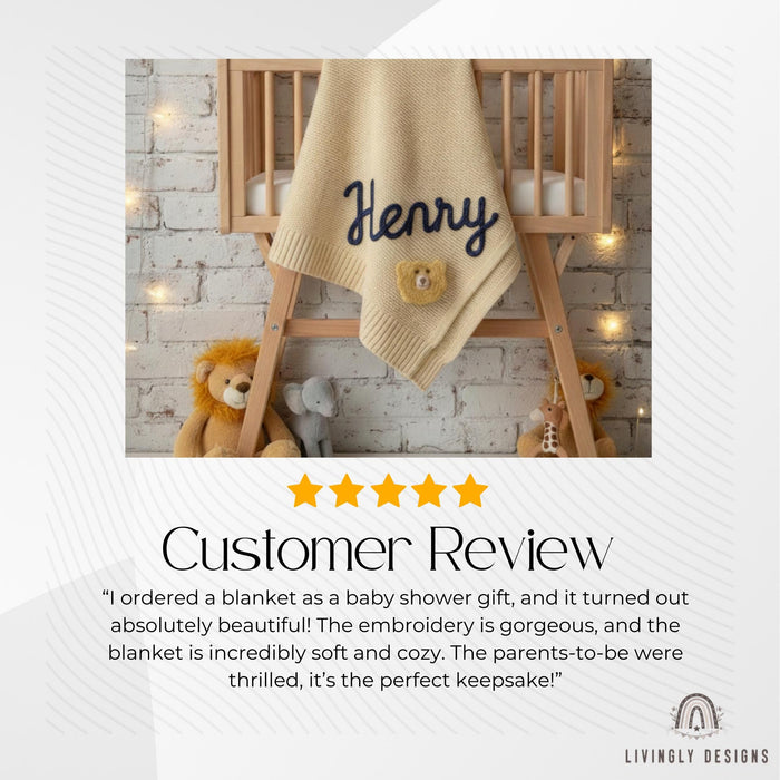Hand Embroidered Custom Lion Baby Blanket