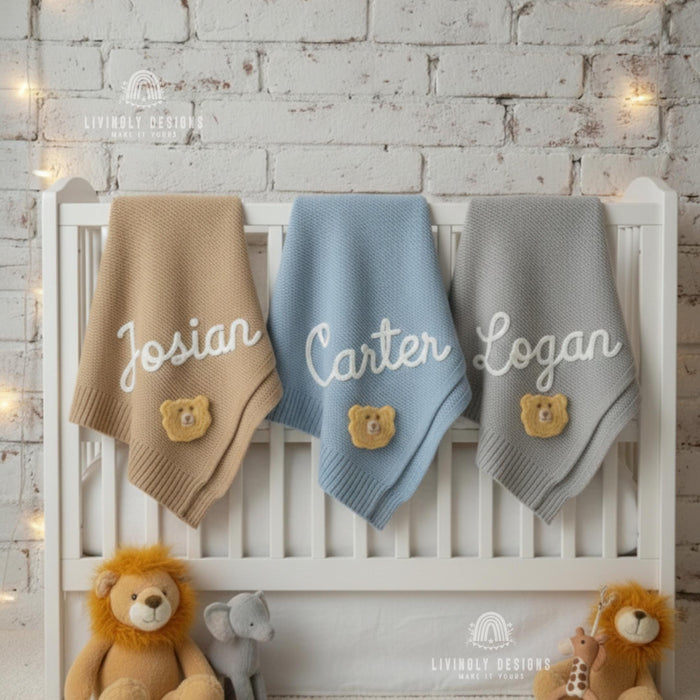 Hand Embroidered Custom Lion Baby Blanket