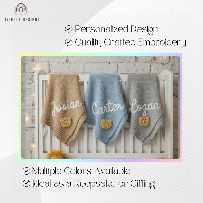 Hand Embroidered Custom Lion Baby Blanket