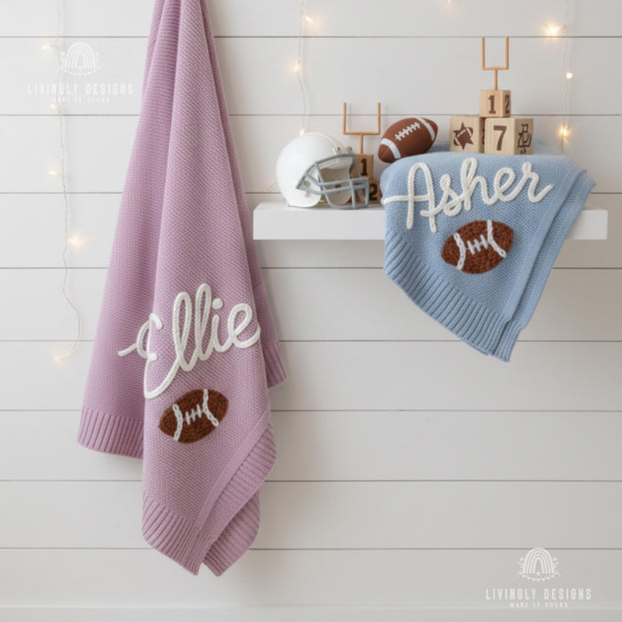 Personalized Blanket Keepsake with Name and Football