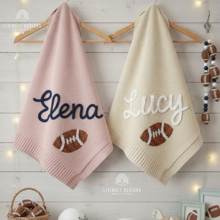 Personalized Blanket Keepsake with Name and Football