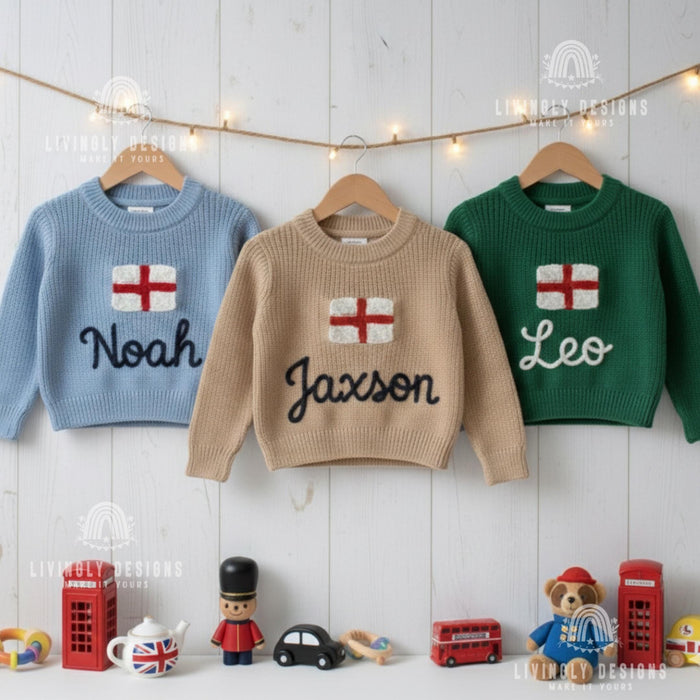 Personalized England Flag Knit Sweater