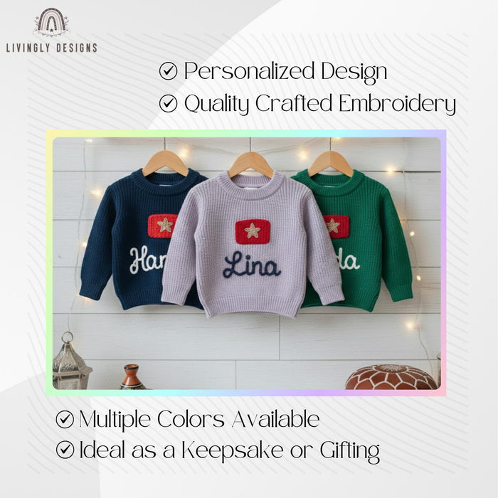 Personalized Name Kids Morocco Flag Knit Sweater