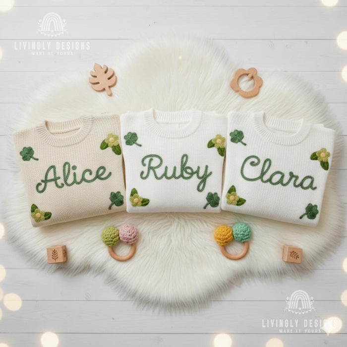 Personalized St Patrick's Day Shamrock & Flowers Sweater
