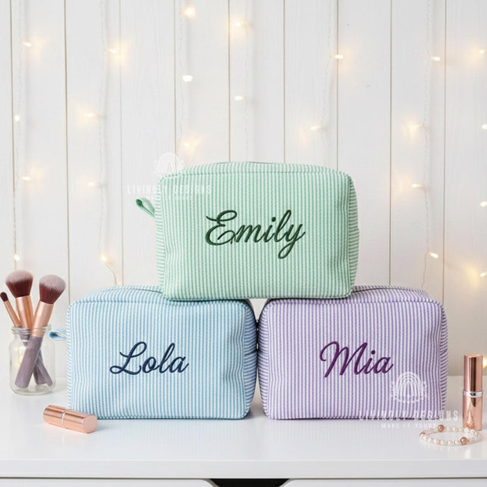 Personalized Stripped Makeup and Travel Organizer