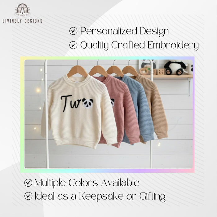 Personalized Number Knit Sweater Custom Panda Wild Animal Keepsake