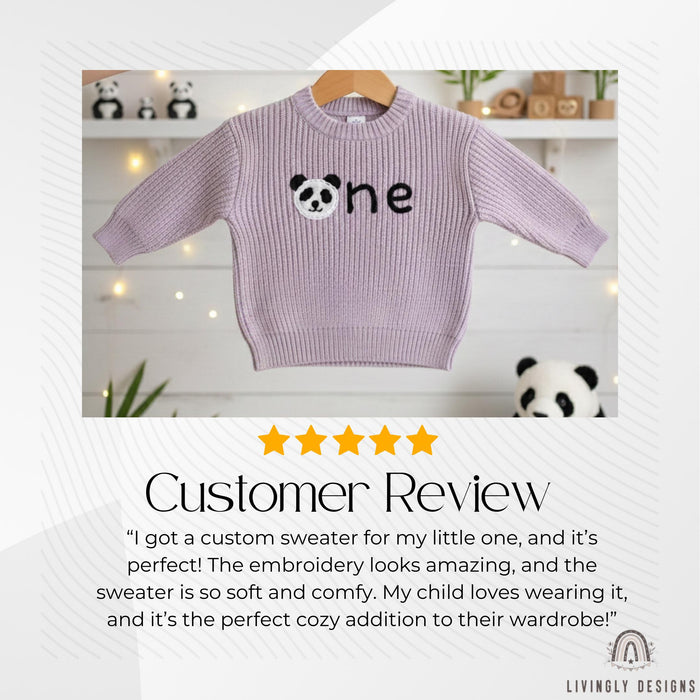 Personalized Number Knit Sweater Custom Panda Wild Animal Keepsake