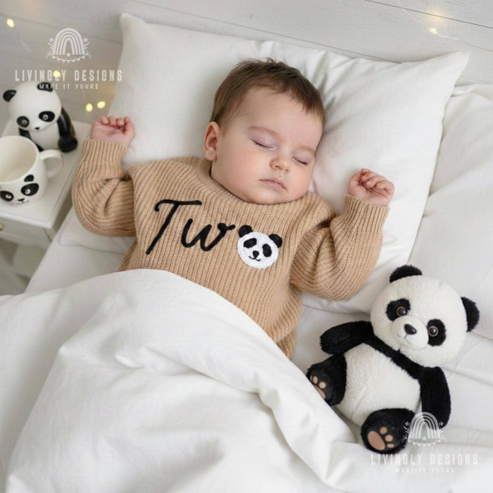 Personalized Number Knit Sweater Custom Panda Wild Animal Keepsake