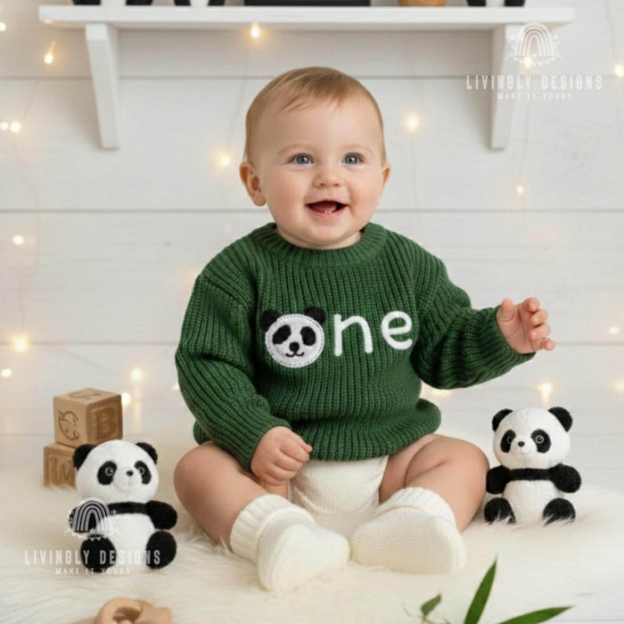 Personalized Number Knit Sweater Custom Panda Wild Animal Keepsake