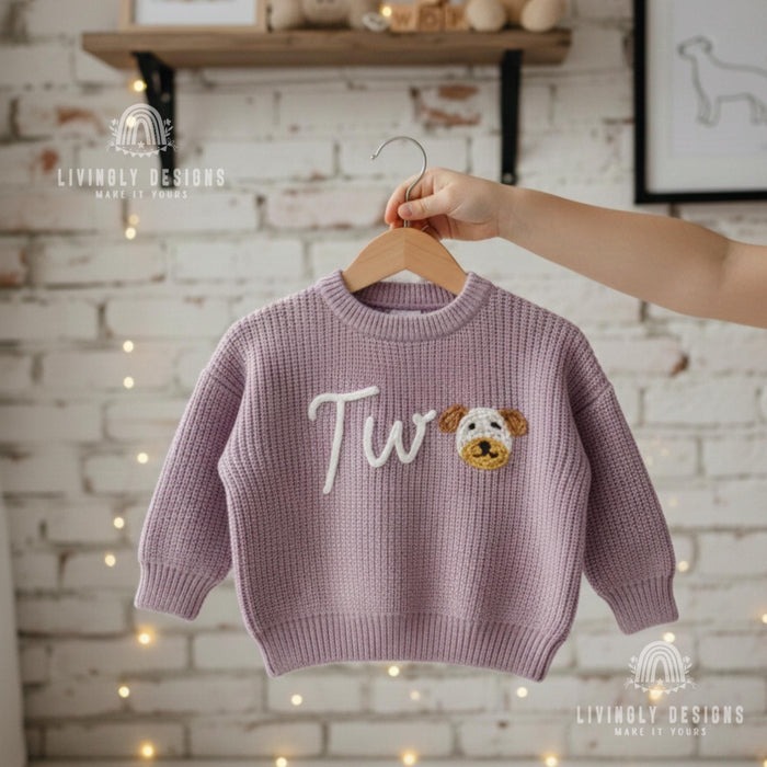 Personalized Number/Age Birthday Knit Sweater with Puppy Detail