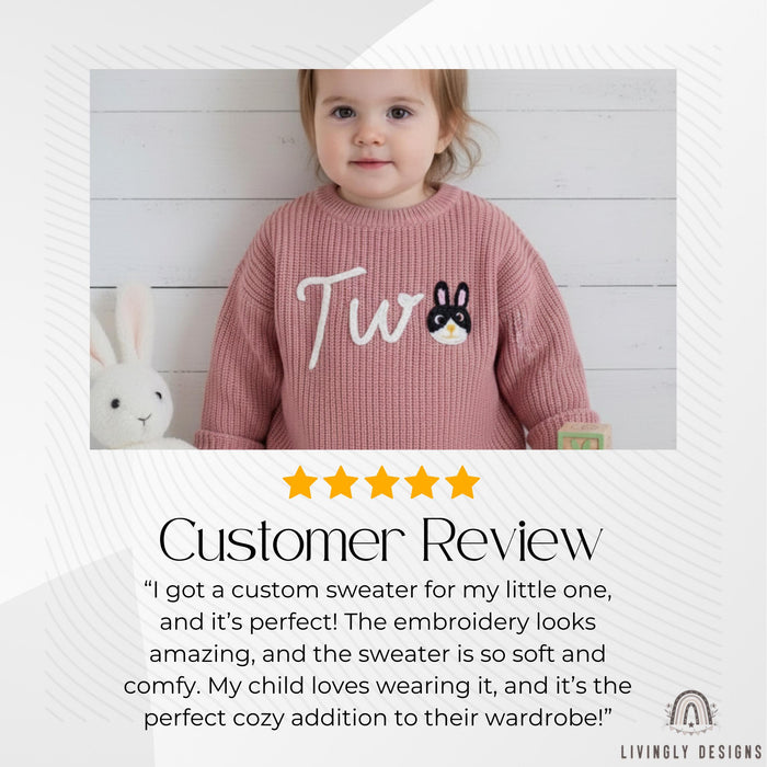 Personalized Number Knit Sweater Custom Bunny Animal Keepsake