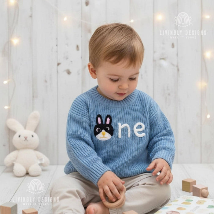 Personalized Number Knit Sweater Custom Bunny Animal Keepsake
