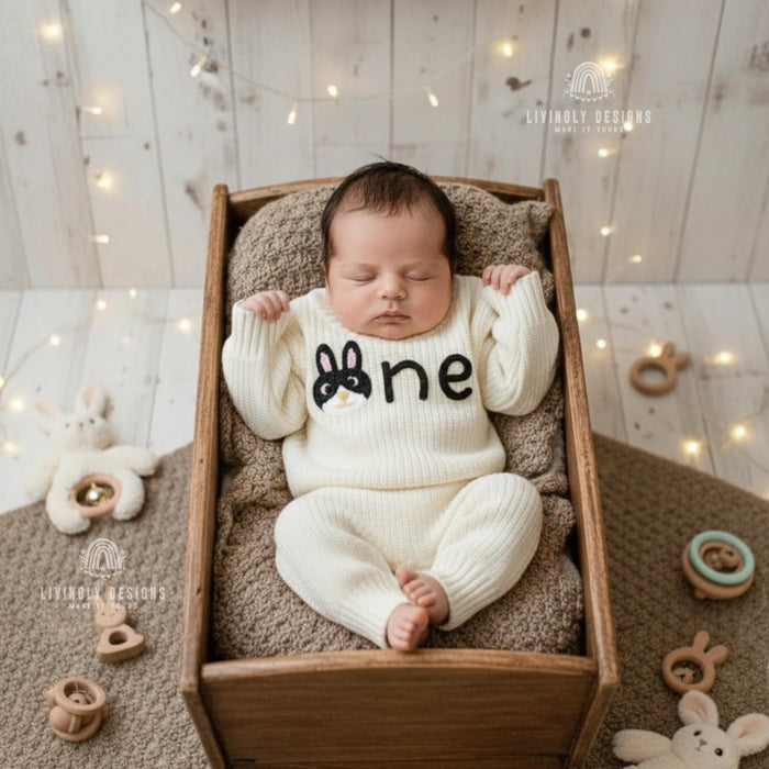 Personalized Number Knit Sweater Custom Bunny Animal Keepsake