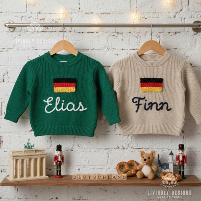 Personalized Name German Flag Knit Kids Sweater