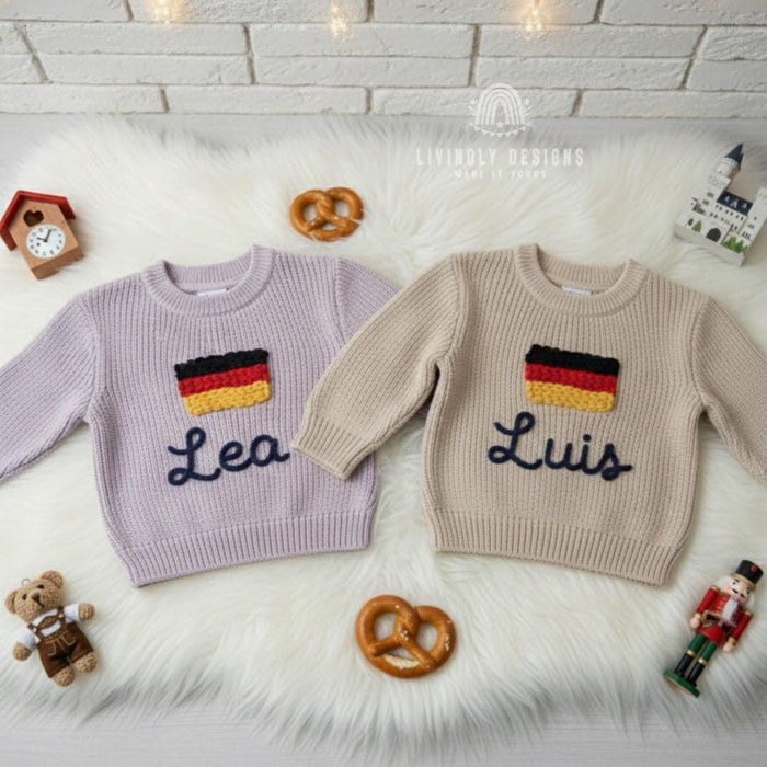 Personalized Name German Flag Knit Kids Sweater
