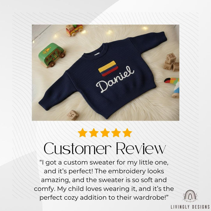 Personalized Name Kids Colombian Flag Knit Sweater