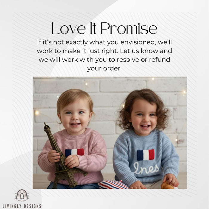 Personalized Name Kids French Flag Knit Sweater