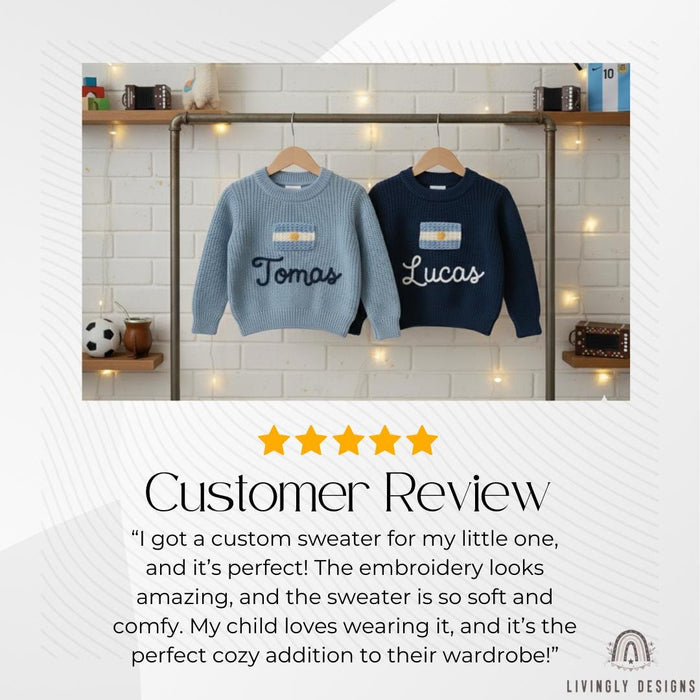 Personalized Name Kids Argentina Flag Knit Sweater