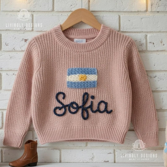 Personalized Name Kids Argentina Flag Knit Sweater