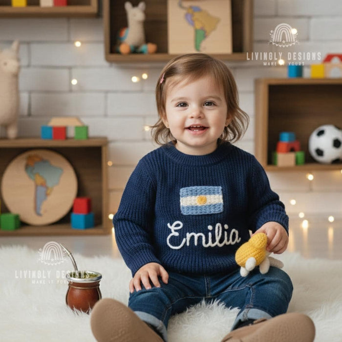 Personalized Name Kids Argentina Flag Knit Sweater