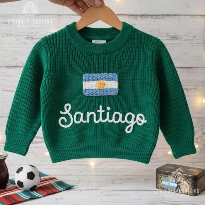 Personalized Name Kids Argentina Flag Knit Sweater