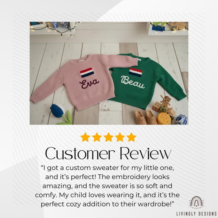 Personalized Name Kids Netherlands Flag Knit Sweater