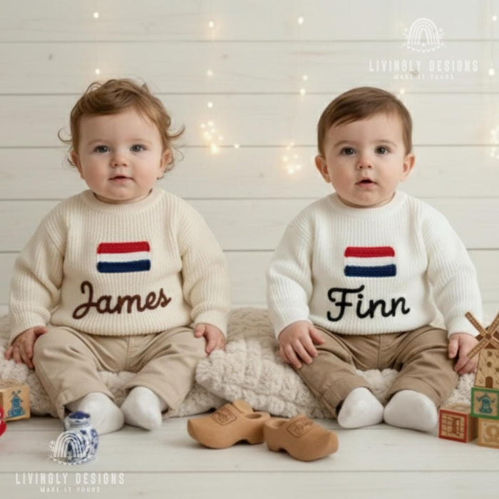 Personalized Name Kids Netherlands Flag Knit Sweater