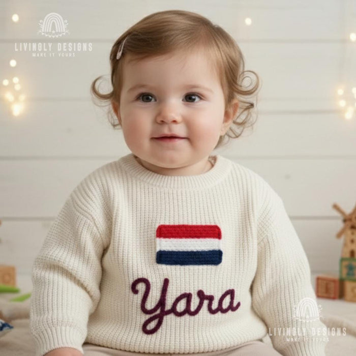 Personalized Name Kids Netherlands Flag Knit Sweater